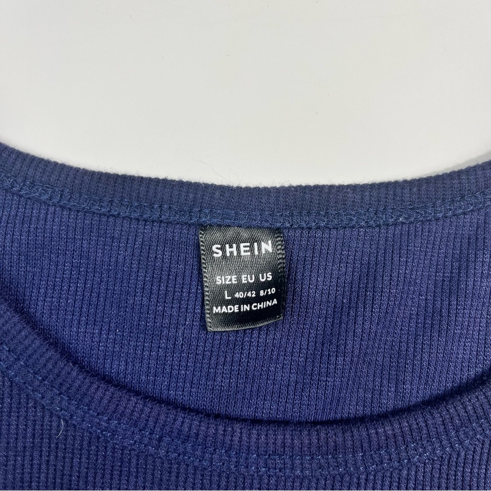 SHEIN Los Angeles Navy Cropped Racerback Spellout Collegiate Graphic Tank Top L - Picture 4 of 6